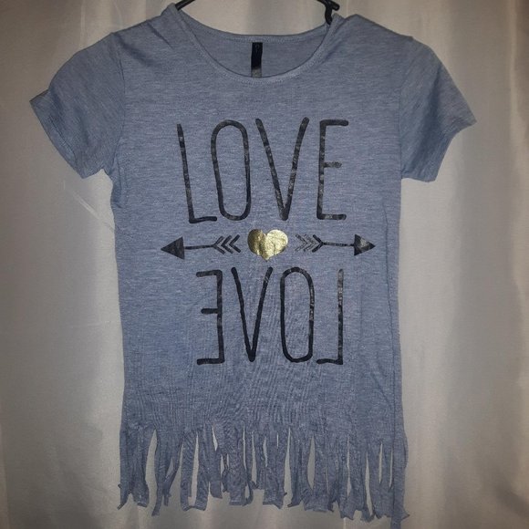 Other - 🛍️3/$15🛍️ Love Love Fringes Tee T-shirt Top Shirt Gray Grey Girls size L